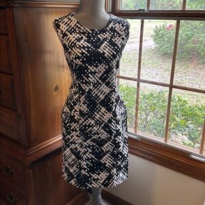 Calvin Klein Black and White Sheath Midi Dress Halter Neckline